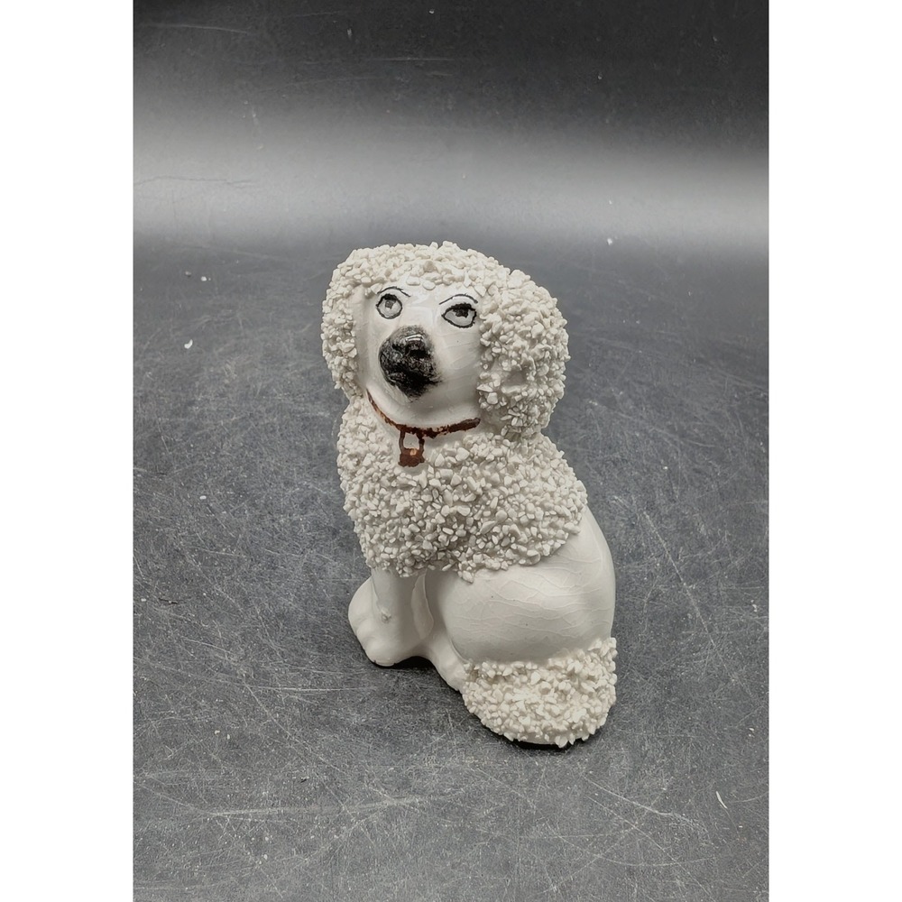 Vintage Old Staffordshire England Spaghetti Poodle Figurine White Ceramic PV 3"
